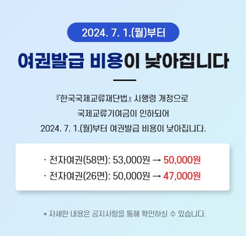 7월 1일 부터 여권발급 비용 인하