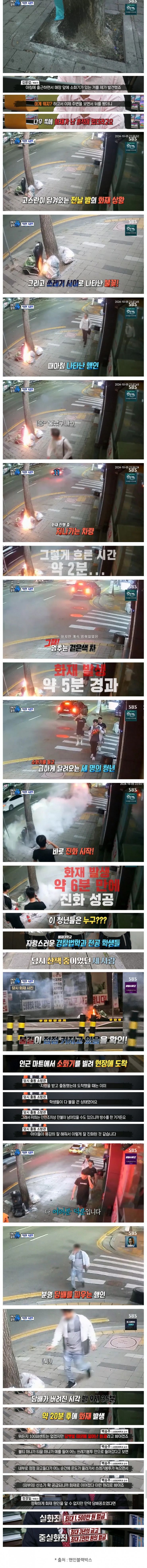 쓰레기에 불이 붙어도 아무도 신경 안 썼지만 화재 6분만에 발견 후 불 끈 학생들