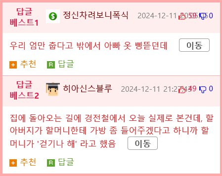 아저씨가 아줌마한테 춥지 옷 벗어줘? 이랬는데