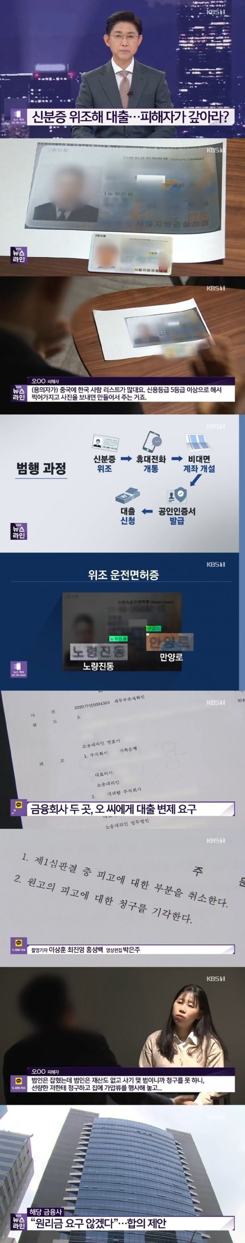 위조된 신분증로 대출사건의 판결
