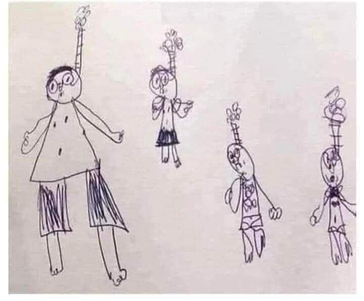 아들이 유치원에서 그린 그림 때문에 불려감