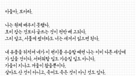 어느 시인의 어머니가 남긴 마지막 편지 (발췌)   