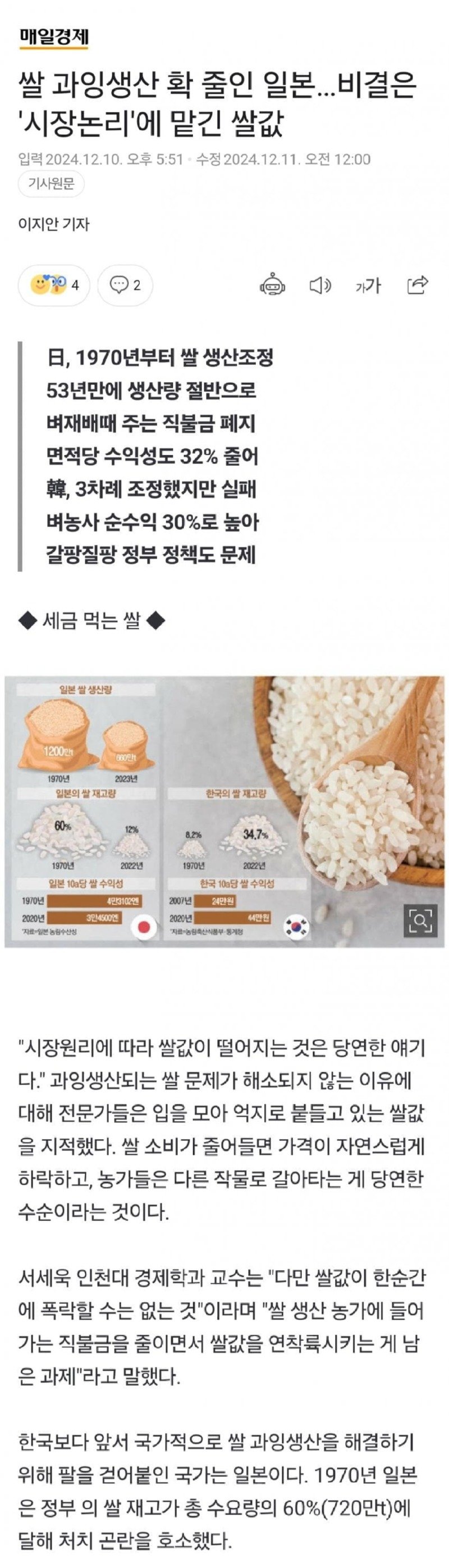 한국 언론이 칭찬하던 일본 쌀생산 대책 근황.jpg