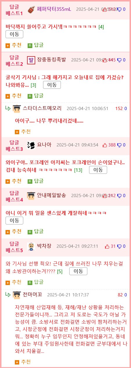 소방관이 쓰러진 나무 수습하는 걸 본 지나가던 포크레인 기사