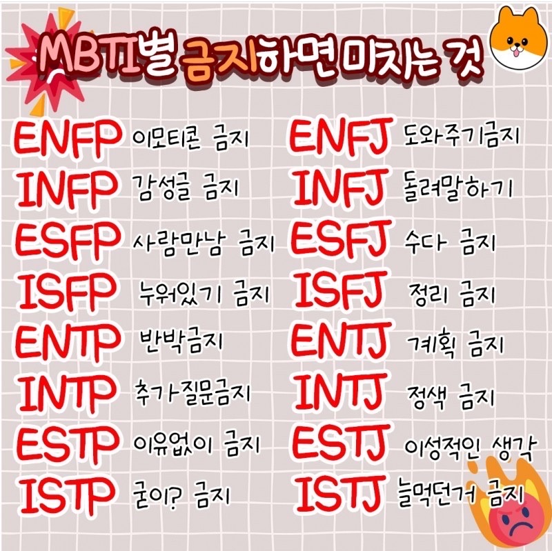 MBTI별 금지하면 미치는것