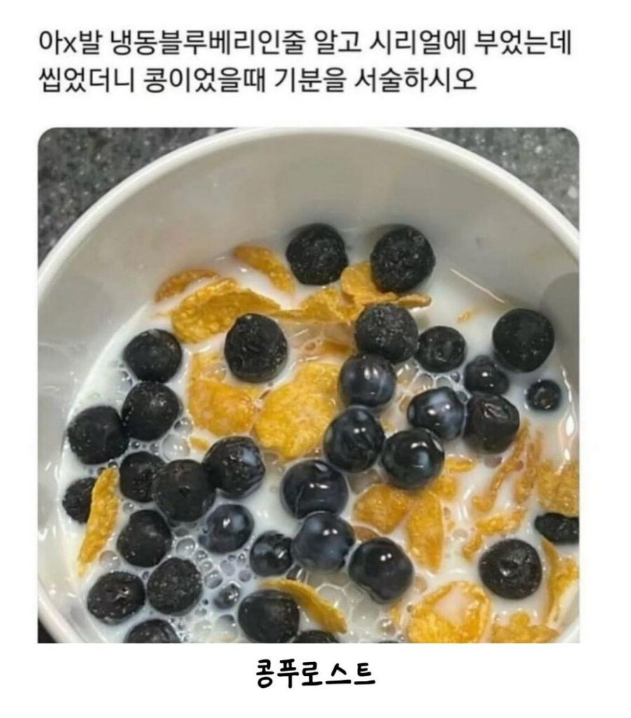 블루베리인줄 알고 우유에 부었는데