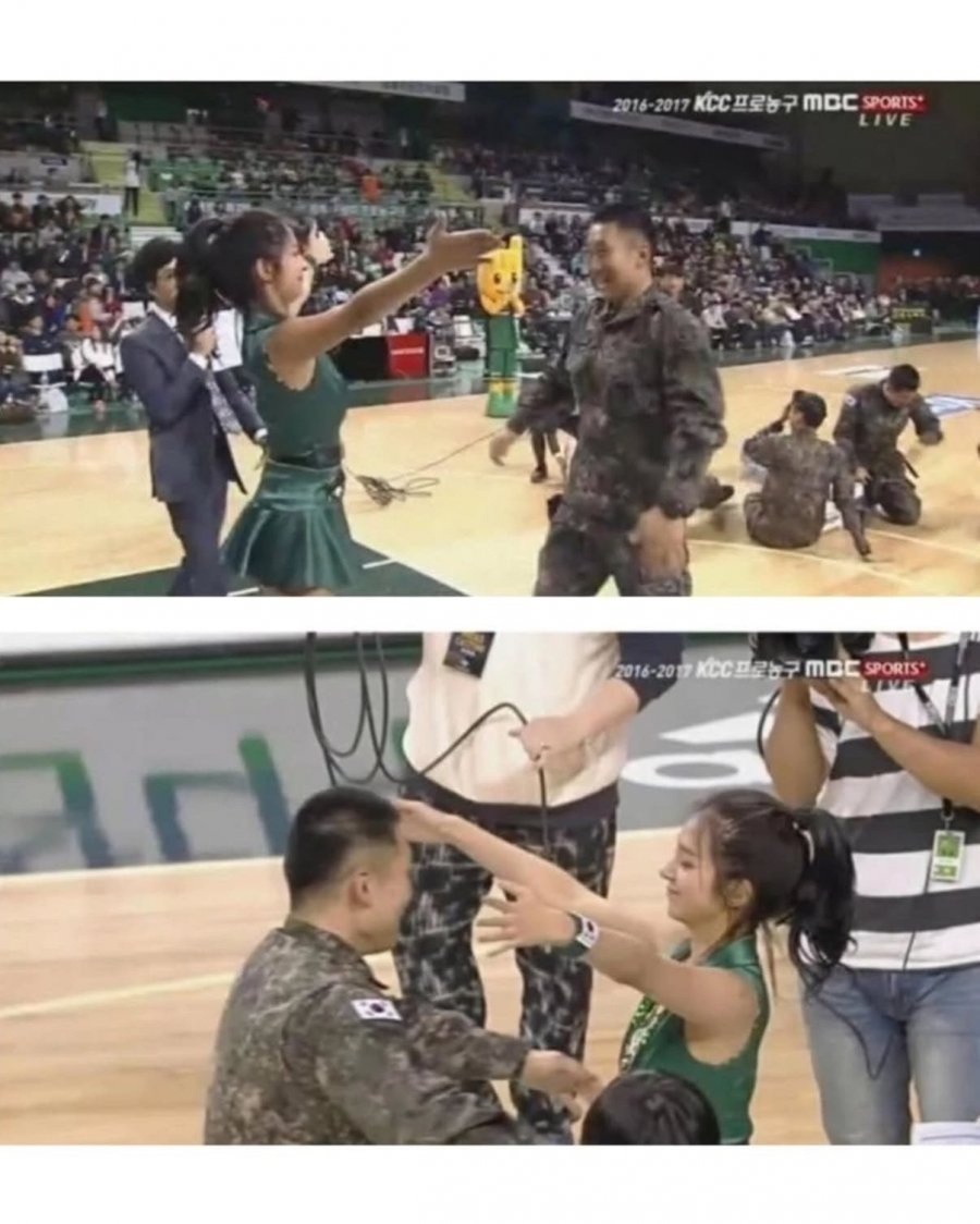 치어리더에게 팬서비스 받은 군인 반응