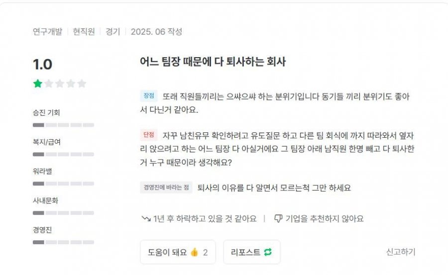 잡플래닛으로 팀장 내부고발하는 여직원들