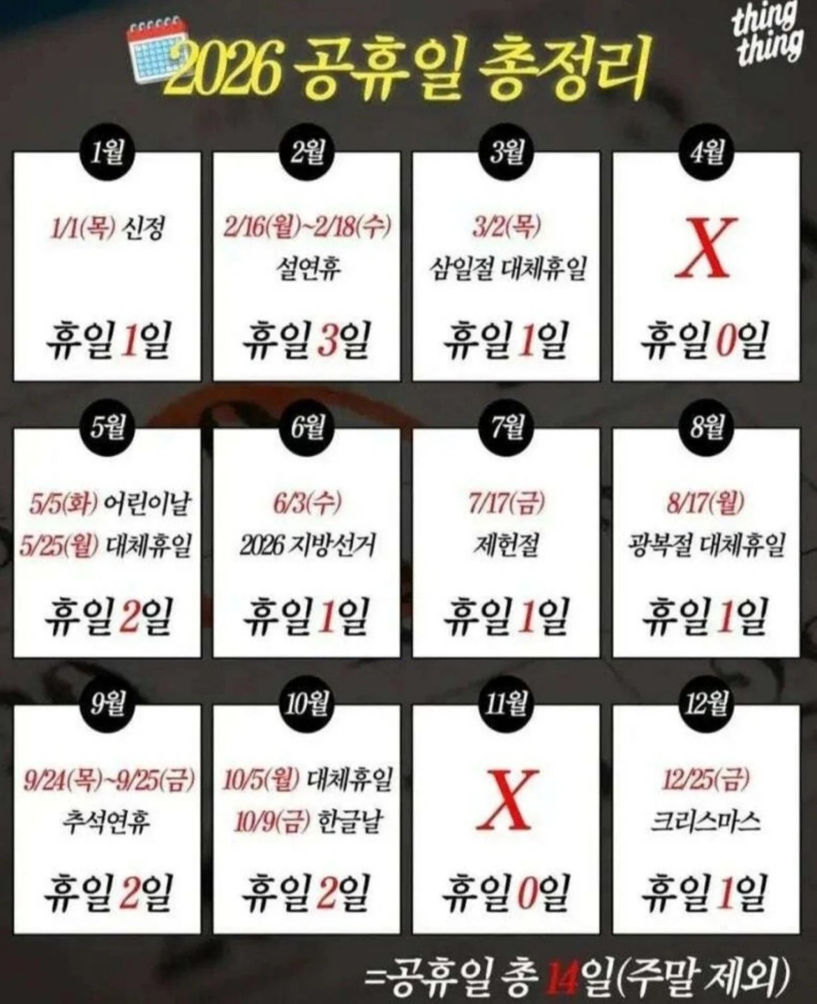 2026년 공휴일 총정리