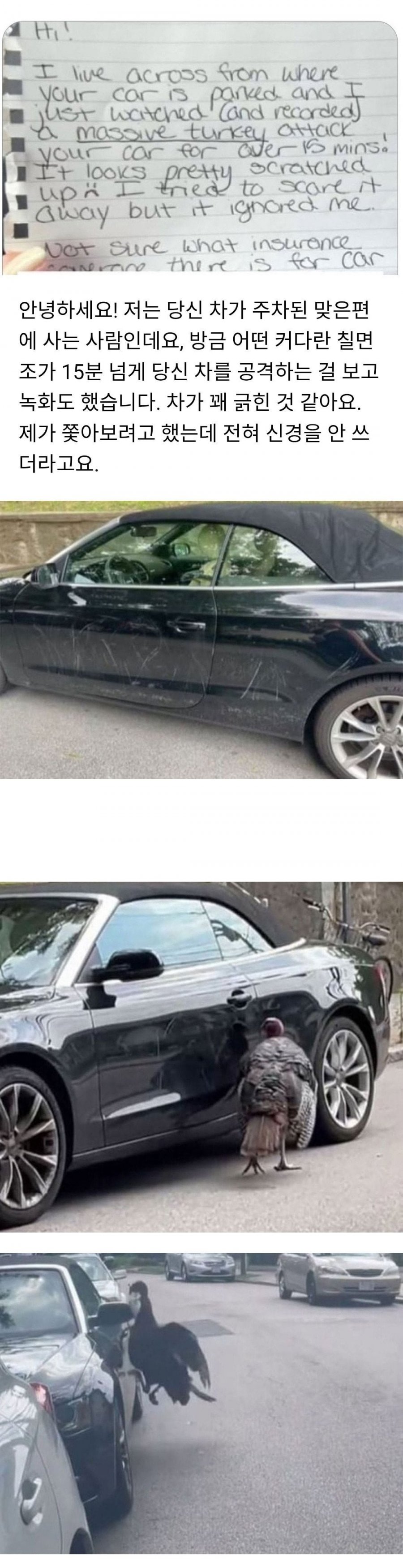 주차된 차가 긁혔는데 남겨진 쪽지가 황당하다..jpg