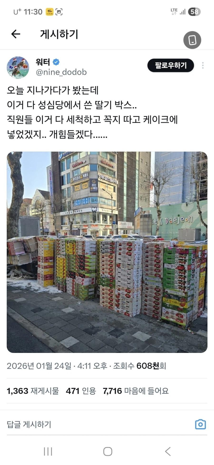 성심당 딸기시루의 하루 딸기 사용량