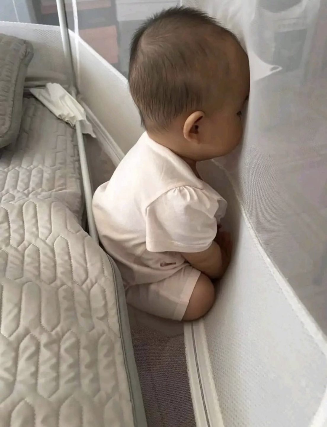 아기 침대에 모기장텐트 설치하면 생기는 일