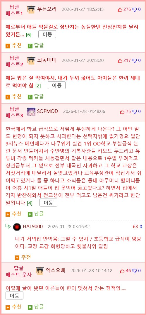 한국 학교들의 급식에 충격받고 현타온 일본인