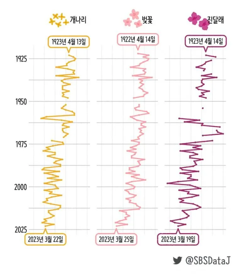 꽃 개화 시기로 지구온난화 체감하기
