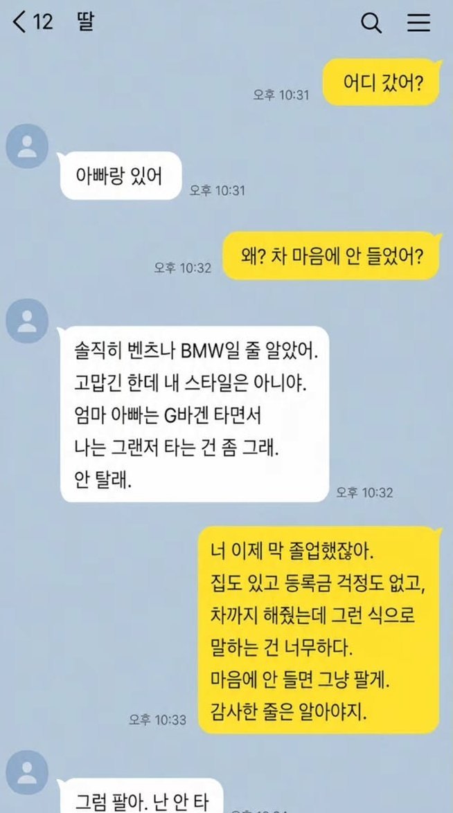그랜저가 마음에 안든 딸