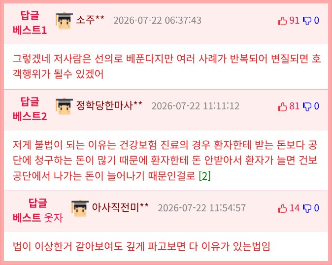 한부모 가정 무료진료 선언했다가 제재받은 의사