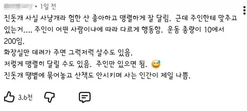 주인에게 힘을 숨긴다는 진돗개 ㄷ
