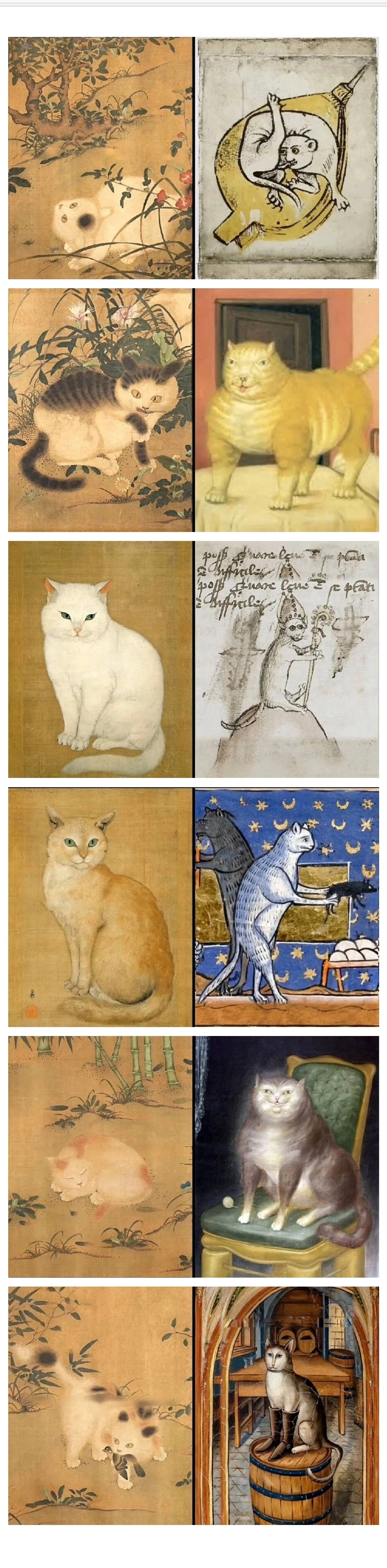 동양과 서양의 고양이 그림 비교
